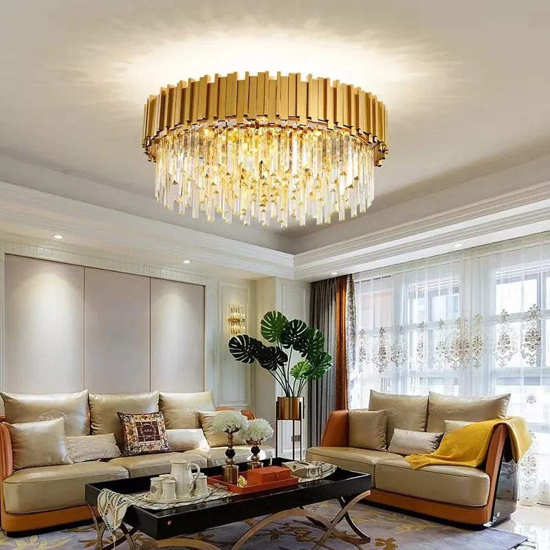 Modern Luxury Crystal Dining Living Chandeliers Golden Metal Villa Living Room Pendant Lights Nordic Interior Decorative Lamp