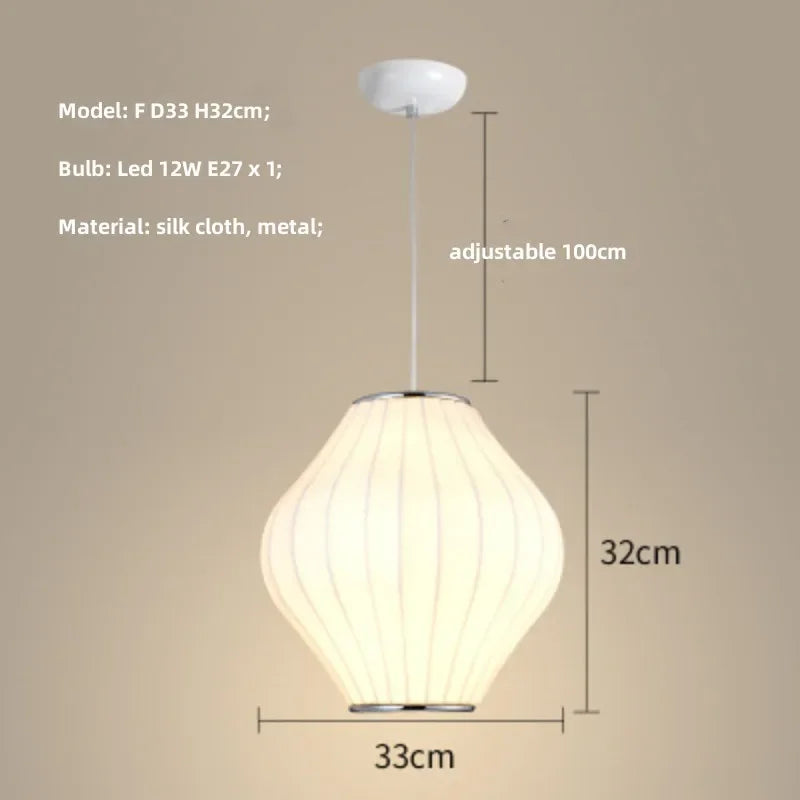 Nordic Minimalism Silk Led Pendant Lights Wabi Sabi Lustre E27 Pendant Lamp Suspend Chandelier Led Luminarias Hang Lamp Fixtures