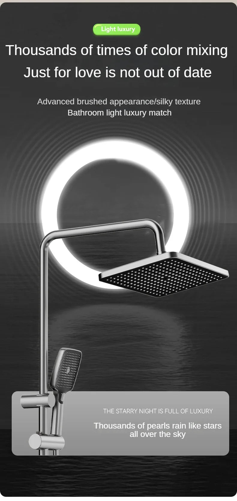 Smart Temperature Digital Display Luxury Shower System Bathroom Wall Mount Piano Key 4 Function Water Outlet Shower Faucet Set