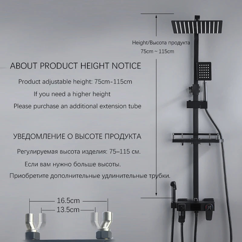 Brass Bathroom Shower Faucet Set Thermostatic Digital Display Shower System With Rain Shower And Mixer 30cm*30cm Nozzle