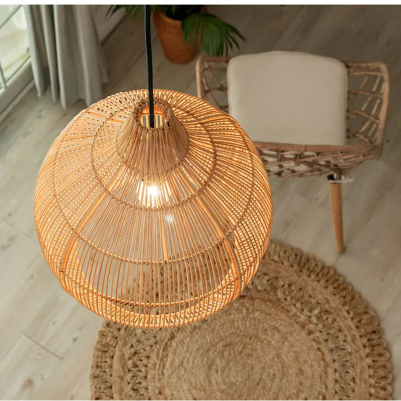 Japanese Handmade Rattan Woven Pendent Lamp Homestay Tea House Rural Retro Decorative Lighting Fixtures Creative Designer Art