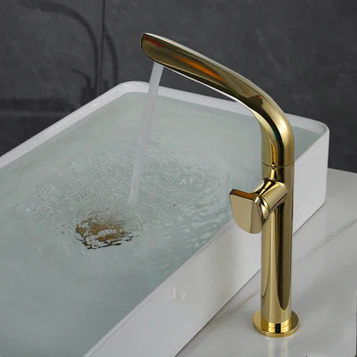 Tuqiu Brushed Gold Basin Faucet Brass Bathroom Faucet Mixer Tap Gold Wash basin Faucet Single Handle Hot & Cold Lavotory Faucet