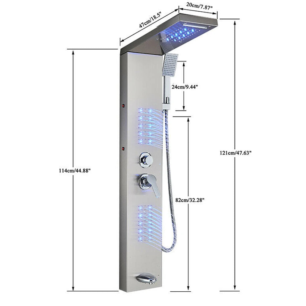 Black LED Shower Panel Tower System Rain Waterfall Shower Column Hydroelectricity Massage Body Spa Bath Shower Faucet Mixer