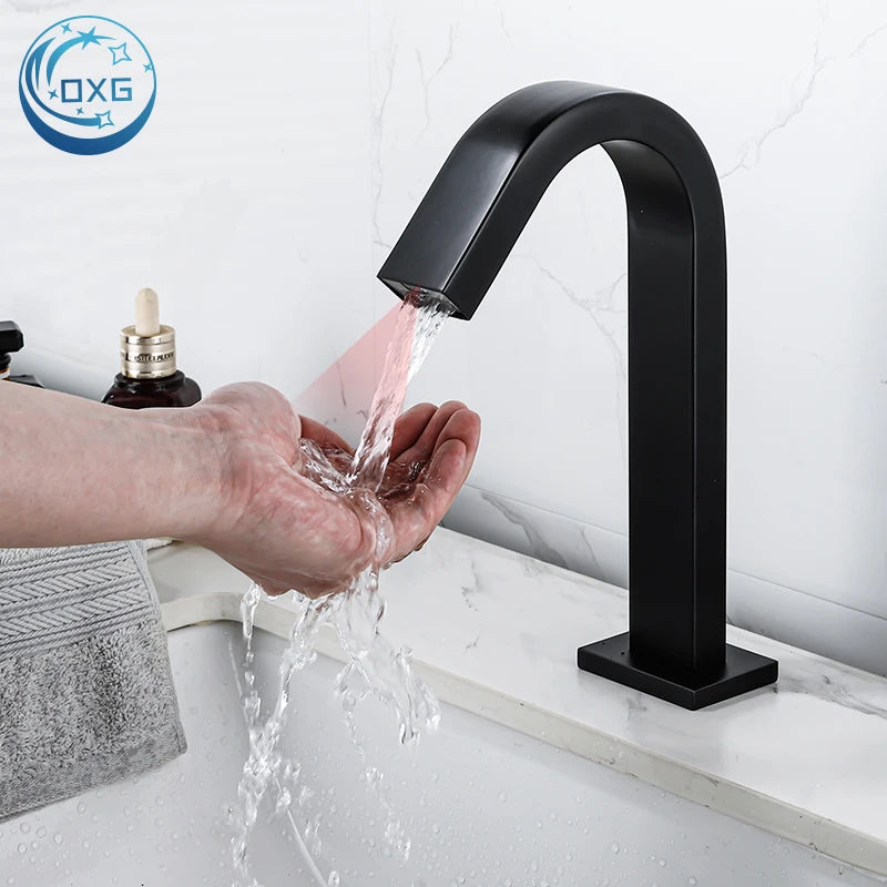 OXG Black/Chrome Smart Sensor Basin Faucet Automatic Sensor Waterfall Basin Sink Faucet Bathroom Faucet Washbasin Faucet