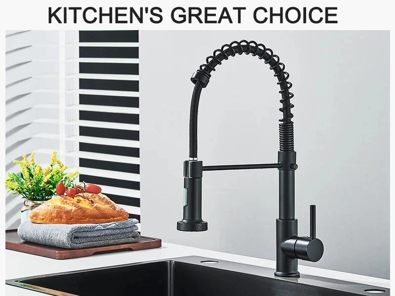 Spring Brushed Nickel Kitchen Faucet Deck Mounted Mixer Tap 360 Degree Rotation Stream Sprayer Nozzle Kitchen Sink Hot Cold Taps