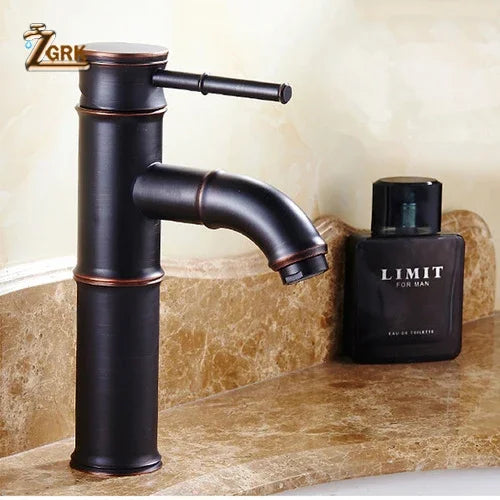 ZGRK Black Waterfall Bathroom Sink Faucet Vessel Tall Bamboo Water Tap Retro Brass Basin Faucets Single Hole Sink Mixer Tap