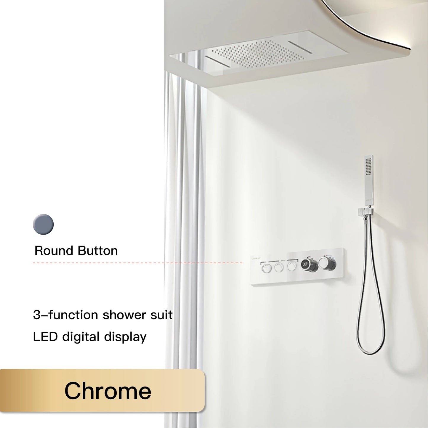 Luxury Black Brass Shower System LED Digital Display