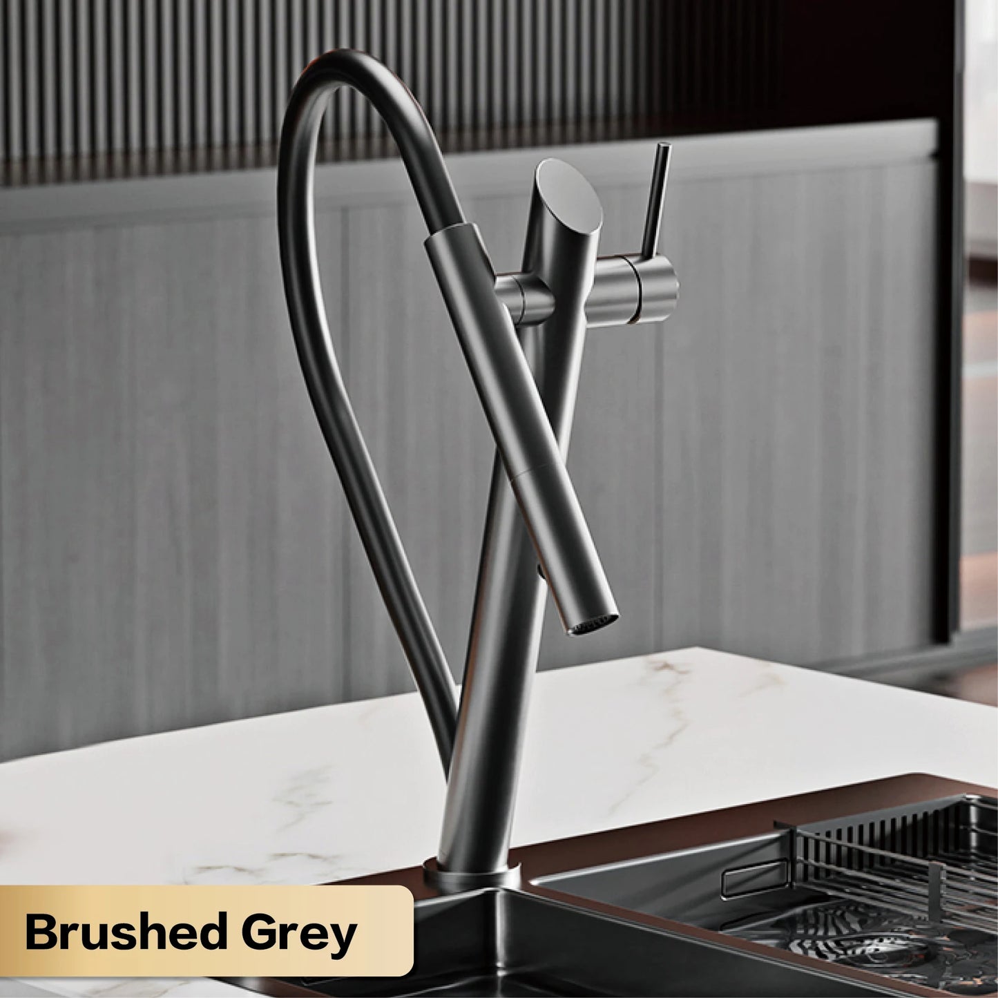 AITANA luxury brass black kitchen faucet with pull-out design, dual control magnetic suction for cold & hot 2-function sink Tap