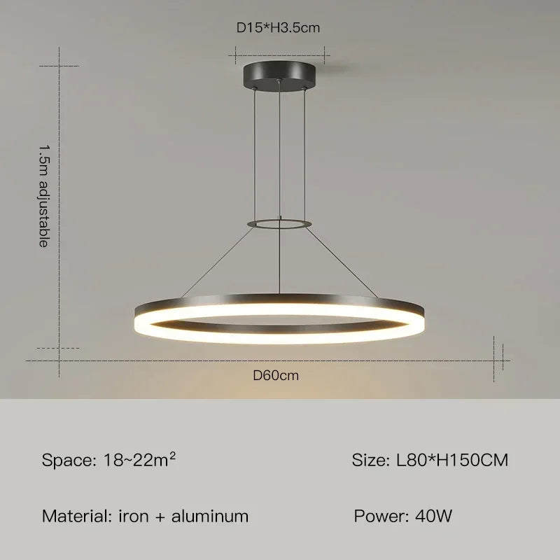 Modern Black Ring Minimalist Led Pendant Lamp