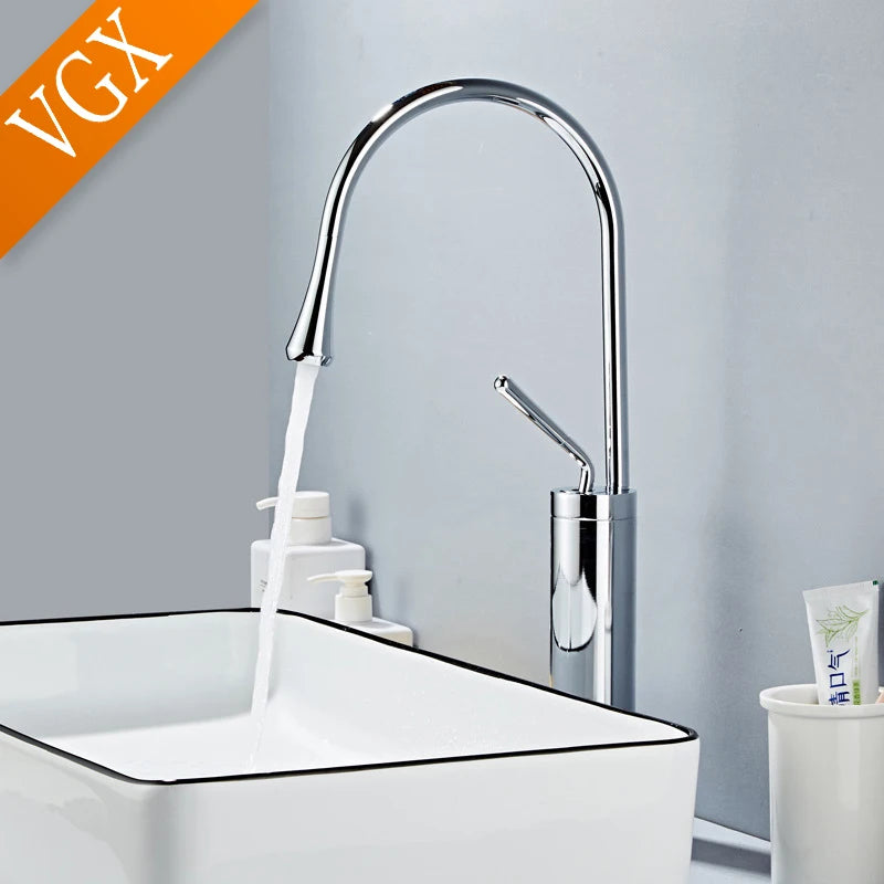 VGX Bathroom Faucets High Basin Mixer Sink Tall Faucet Gourmet Washbasin Taps Water Tap Hot Cold 360 Tapware Crane Brass Black