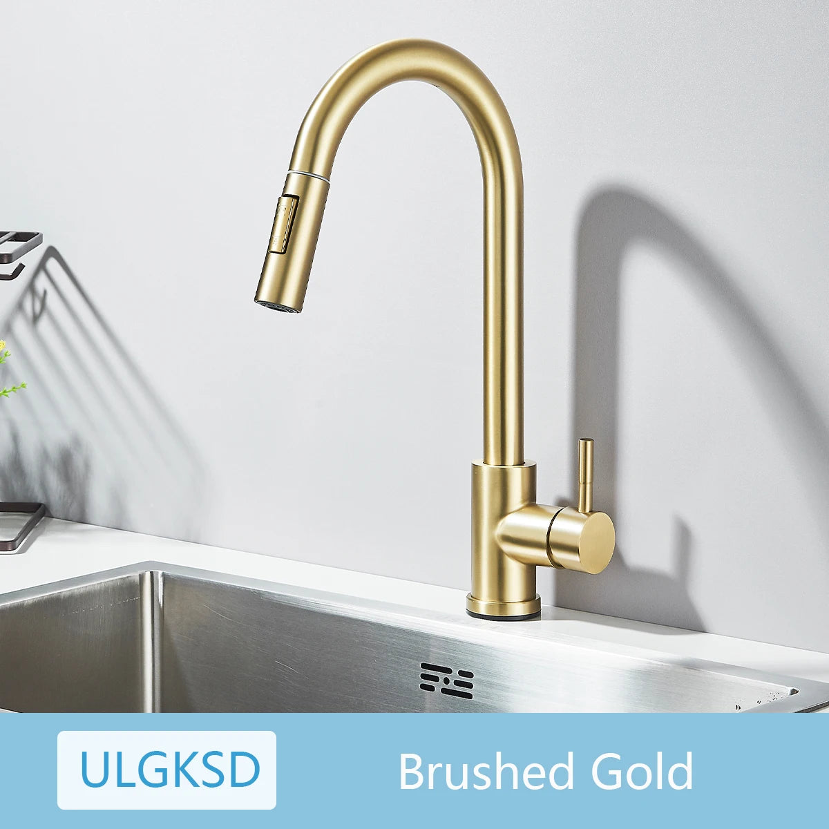 ULGKSD Kitchen Faucet Pull Out 2 Modes Stream Spray Hot And Cold Water Mixer 360 Rotate Single Handle Deck Mounted Crane Tap