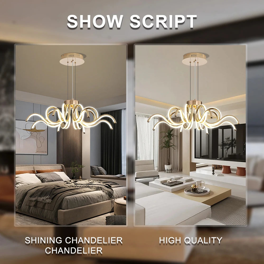 Artpad Gold Modern Chandeliers for Dining Room LED Pendant Light Nordic Hanging Chandelier Living Lamp with Remote Control