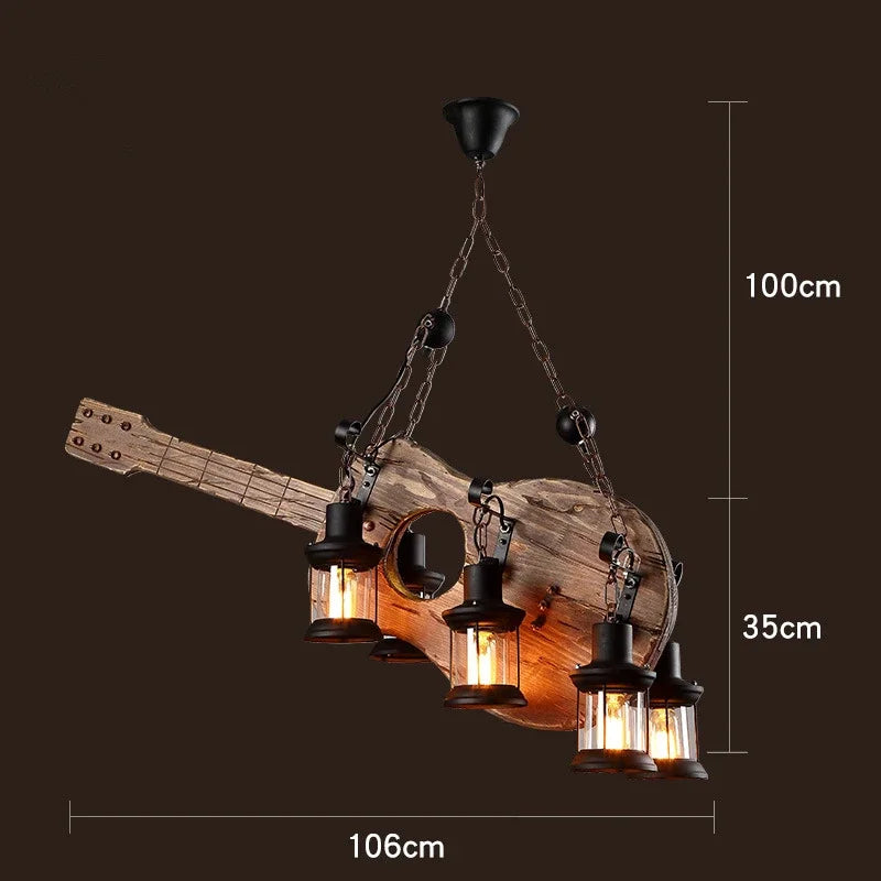 Antique Industry Vintage Wood E27 LED Ceiling Chandelier
