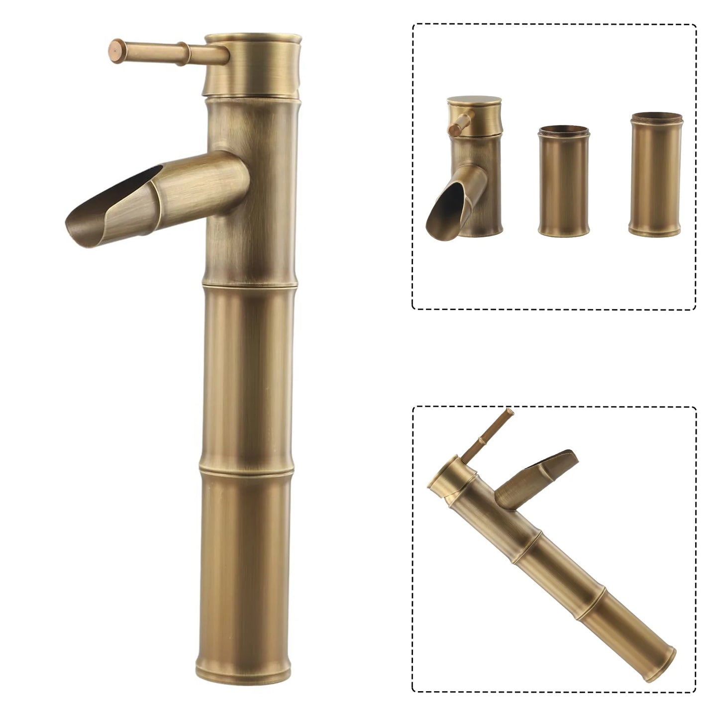 Bathroom Vanity Faucet Single Handle Hole Bathroom Sink Faucet Basin Mixer Tap Antique Brass Supply Hose Tap Hot Cold Water