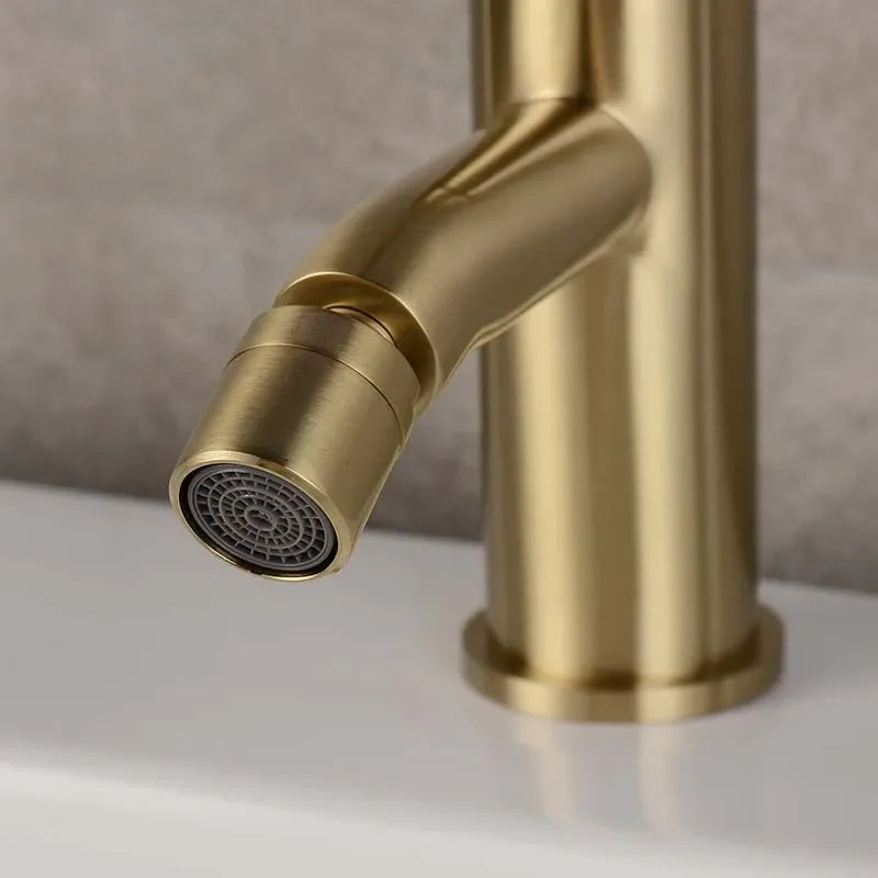 Brushed Gold Brass Hot And Cold Water Mixer Tap Bathroom Basin Faucet Bidet Faucet