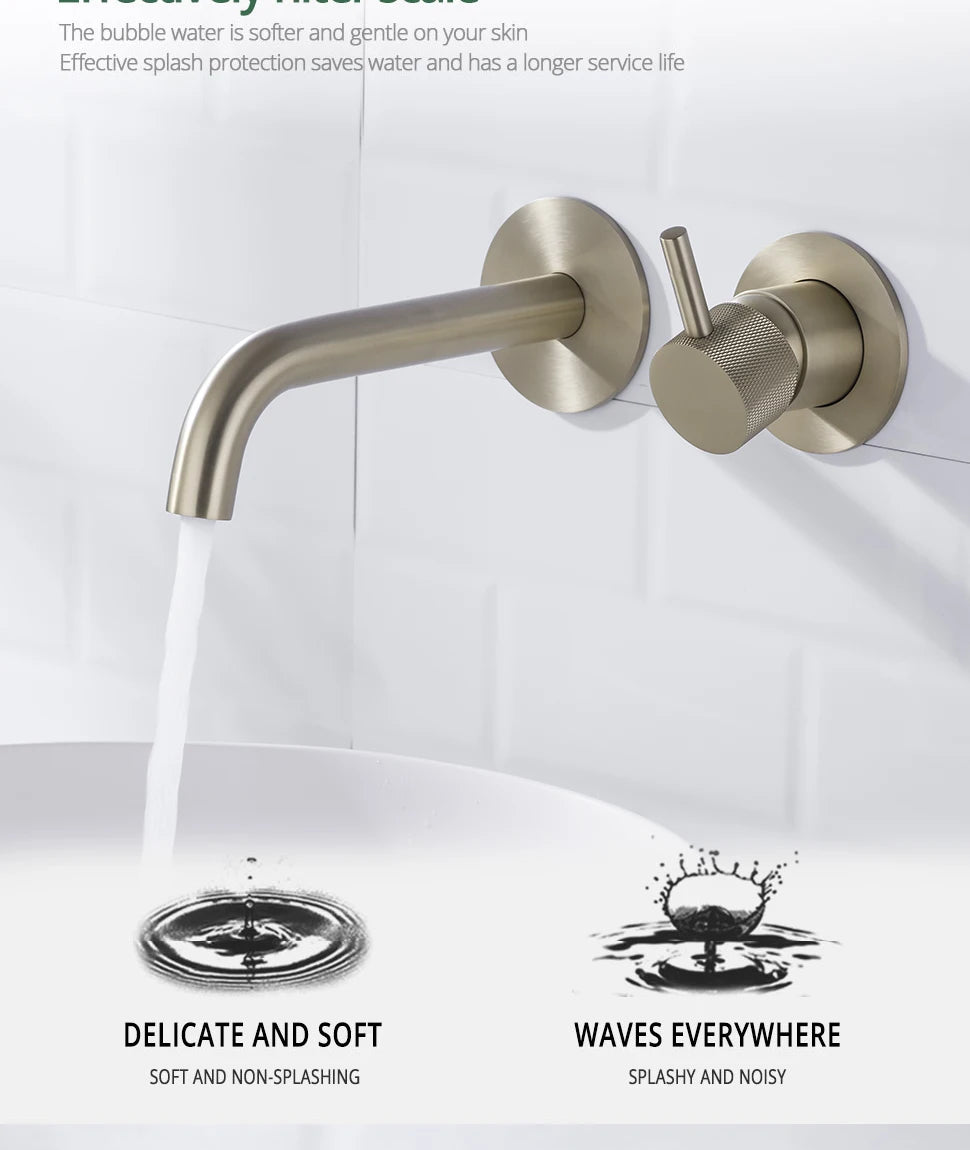 Washbasin Faucet Bathroom Sink Faucets Knurled Brushed Gold Wall Mounted Water Mixer Tap Gunmetal Brass Hot &Cold