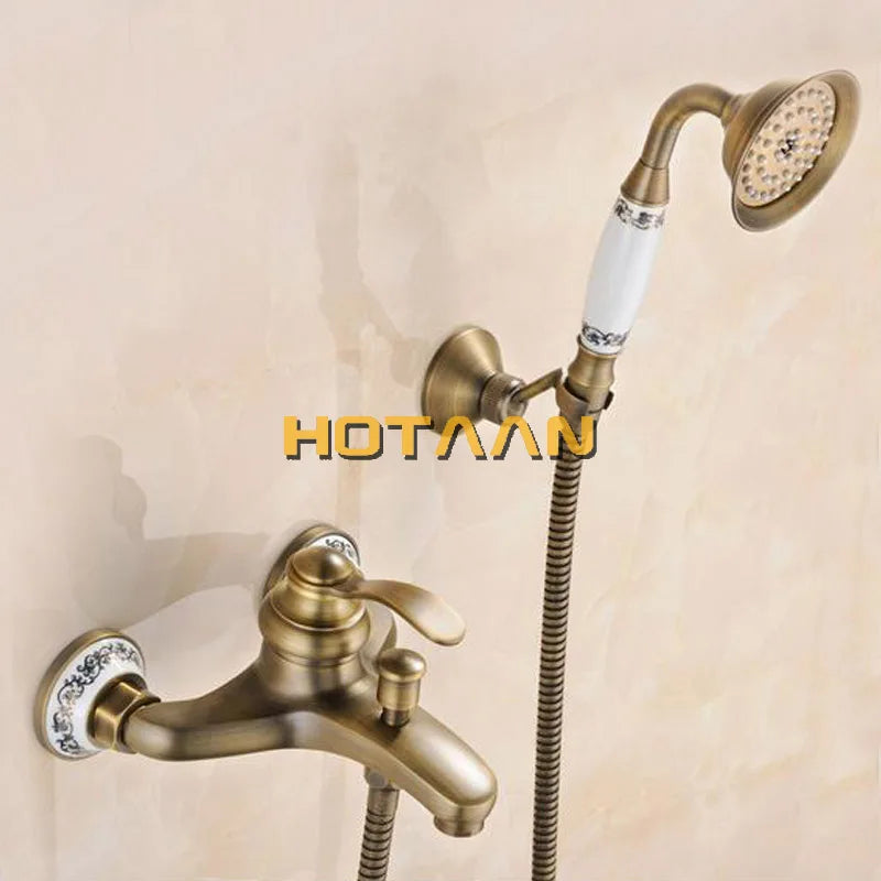 Mounted Hand Held Antique Brass Shower Head Kit Shower Faucet Sets