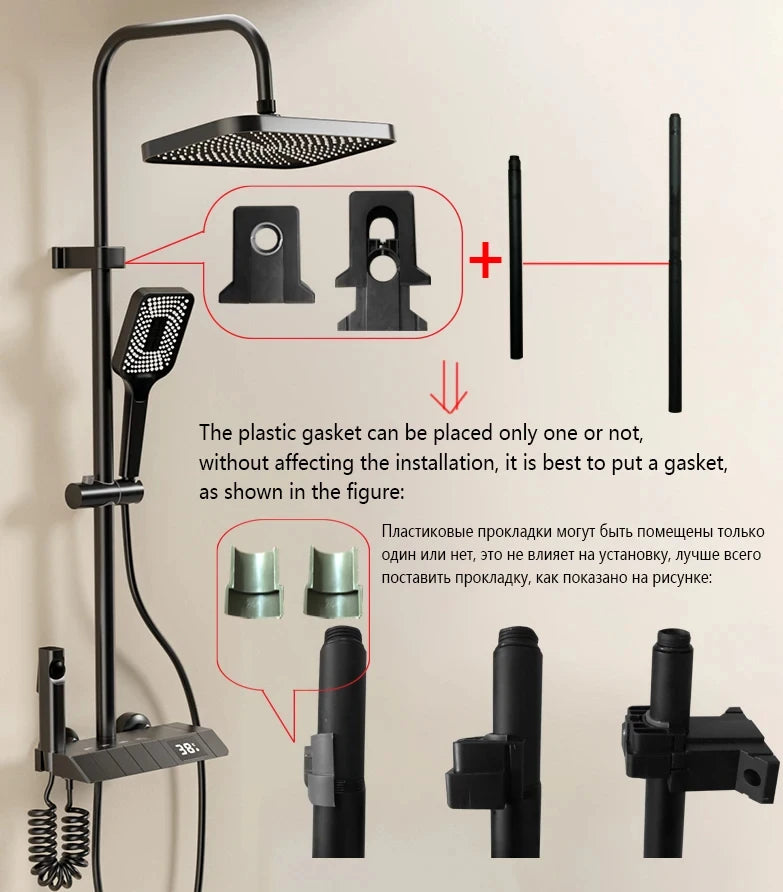 Piano key shower system bathroom shower set gun ash bathtub hot and cold shower faucet LED digital copper faucet shower set