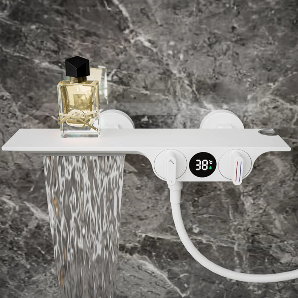 Wall Mounted Bathtub Faucet Two Function Long Large Shelf  Temperature Display Water Flow Generate Electricity