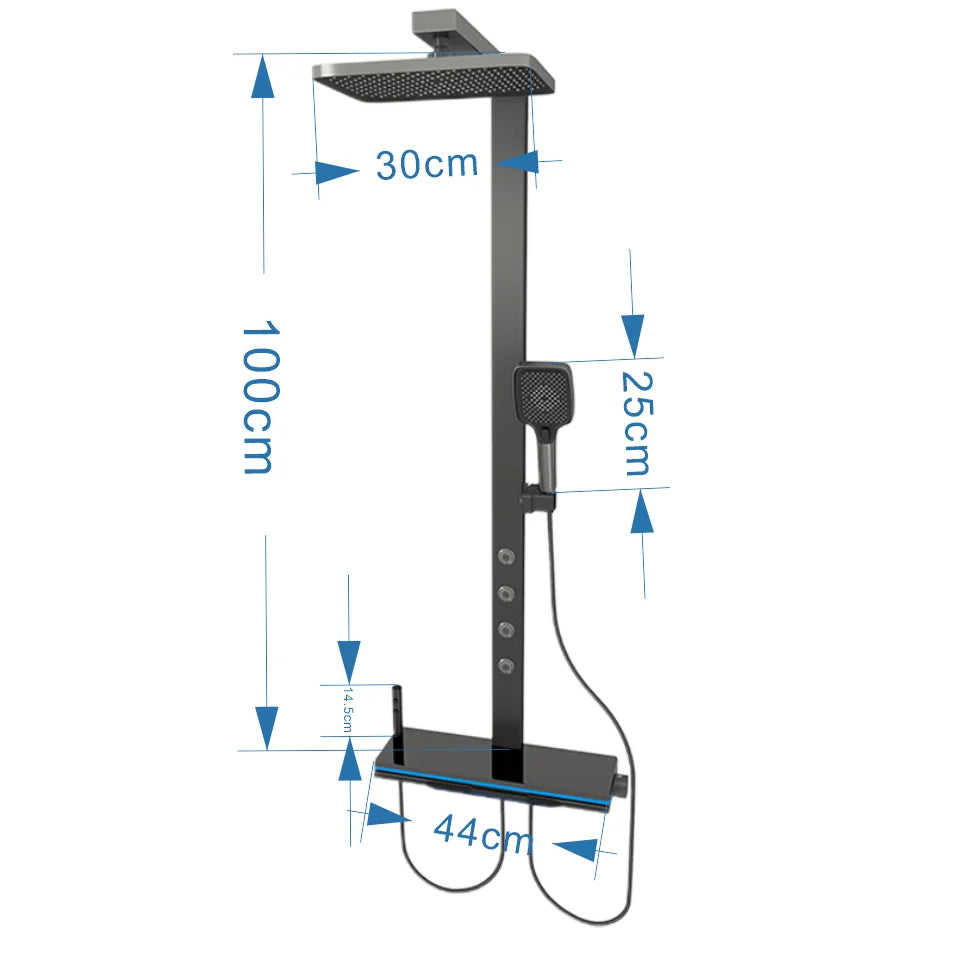 Digital Display Shower Set Bathroom Ambient Light  Five-Function Back Spray Shower Faucet Gray Shower System Package