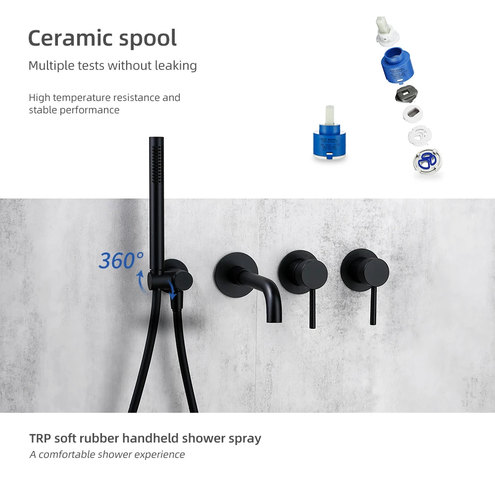 Shower Mixer Shower Set Hot & Cold 2 Way Diverter Shower Faucet Solid Brass With 150MM/210MM/260MM Bath Spout Mixing Shower  Kit