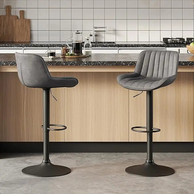 Mid Century Modern Faux Leather Swivel Adjustable Height Bar Stool Set of 2