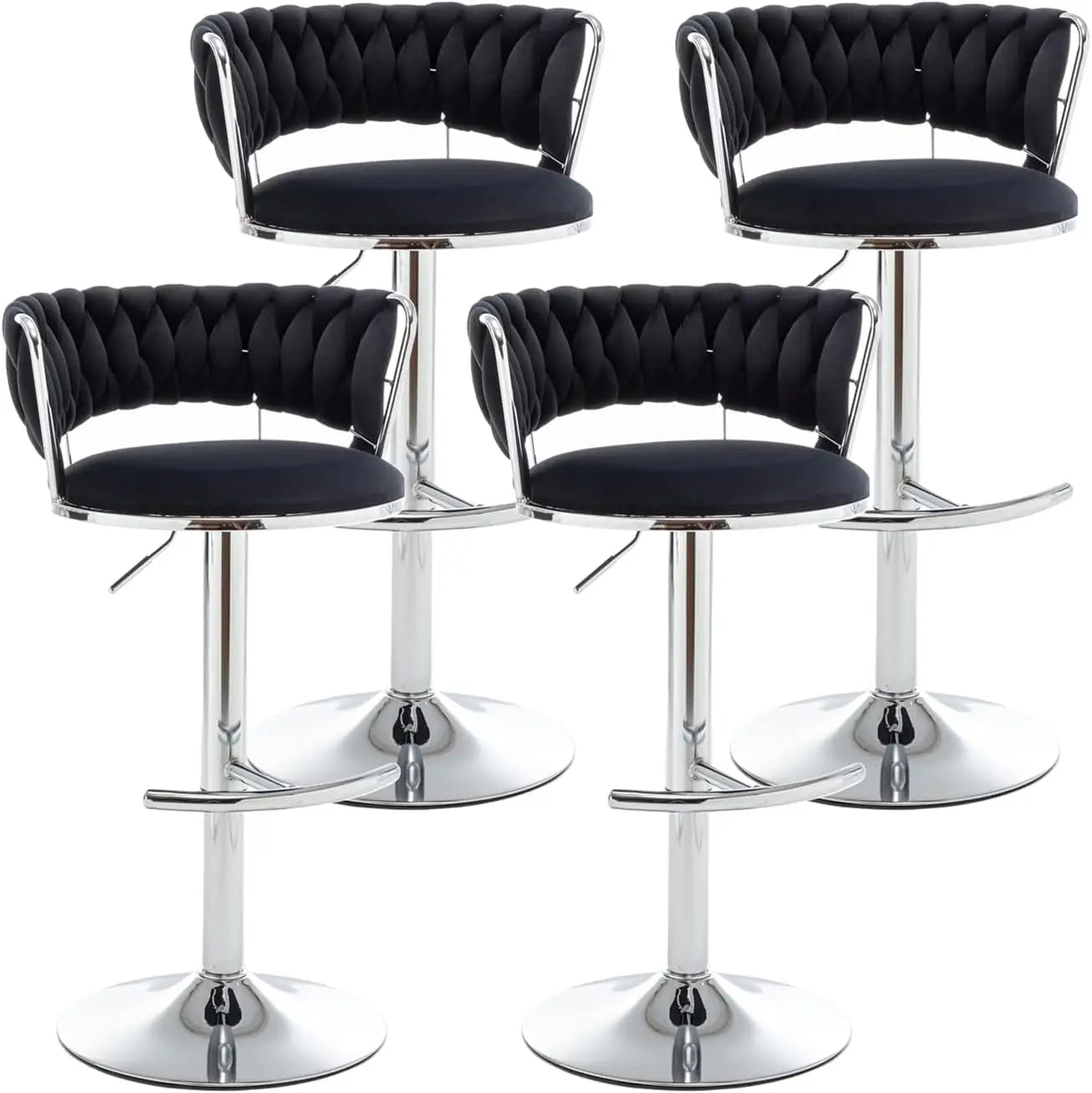 Velvet Low Back Bar Stools Set of 4 Counter Height Bar Stools