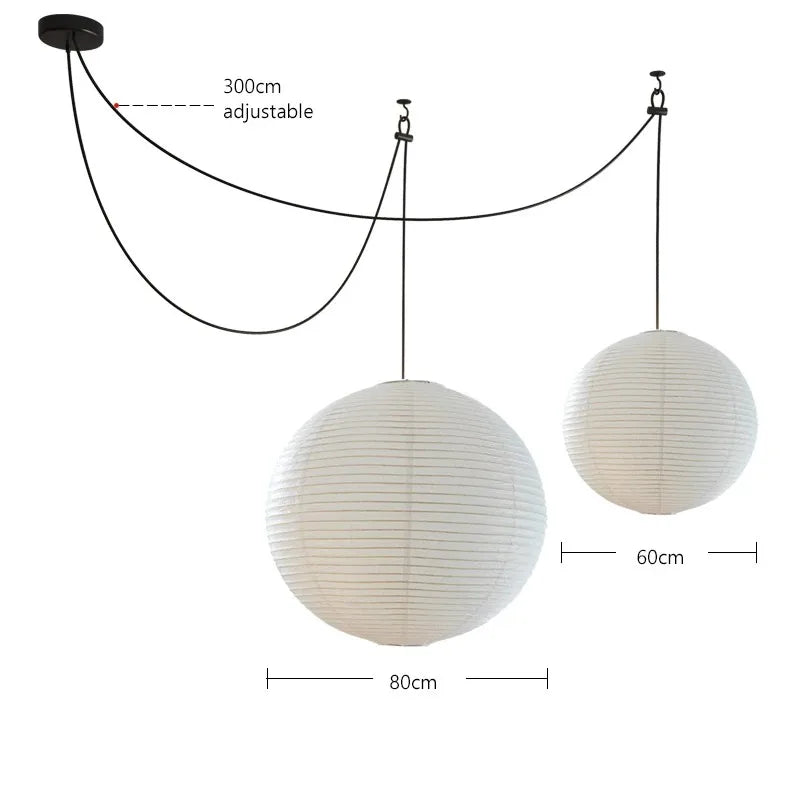 Nordic Wabi Sabi Wind Round Rice Paper Led Pendant Lights Living Dining Room Bedroom Loft Restaurant Bar Home Decor Chandelier