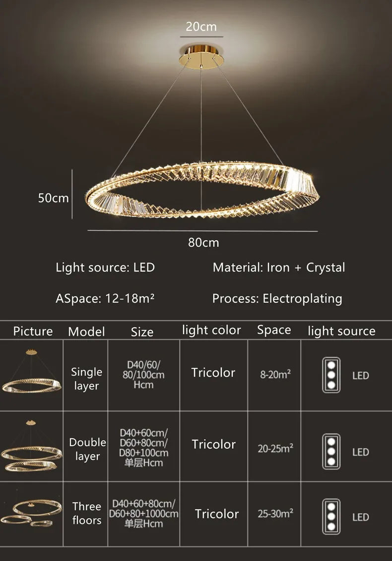 Modern Gold Ring Remote Dimmable Luxury Pendant Light