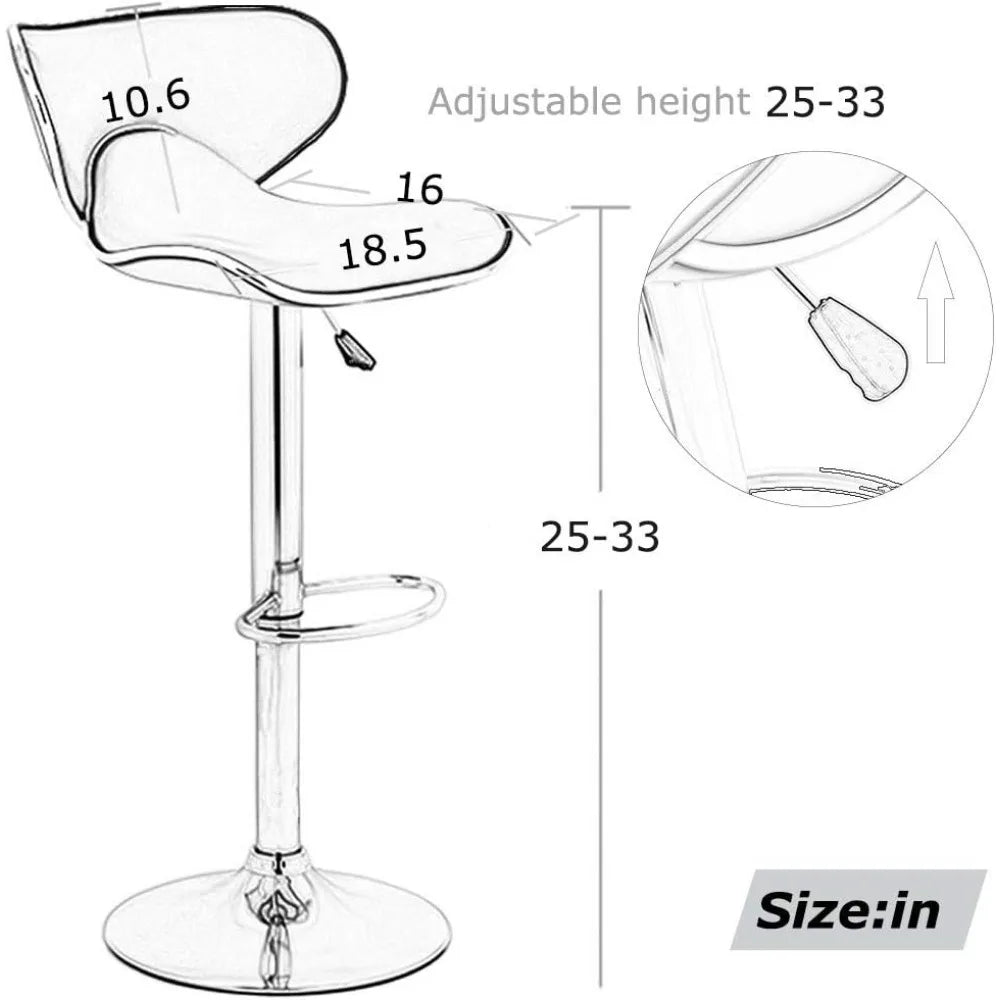 Set of 2 Bar Stools, Counter Height Adjustable Bar Chairs with Back Barstools PU Leather Swivel Bar Stool