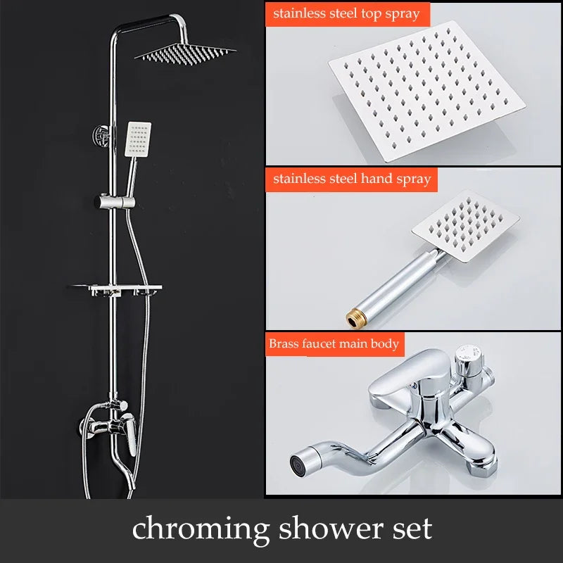 Black/Chrome Plating Bathroom Shower Set Household Copper  Faucet Wall-mounted Bathtub  Rain