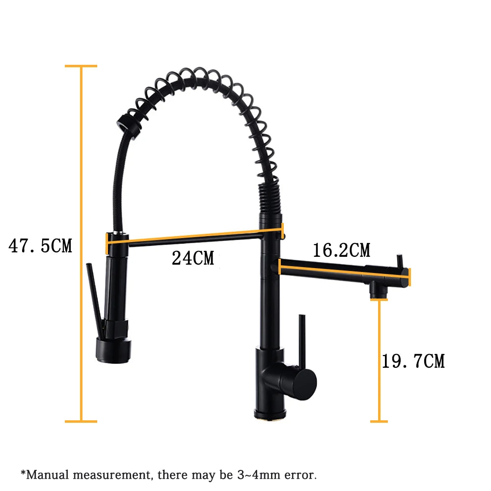 DQOK Black Brushed Spring Pull Down Kitchen Sink Faucet Hot & Cold Water Mixer Crane Tap with Dual Spout Deck Mounted