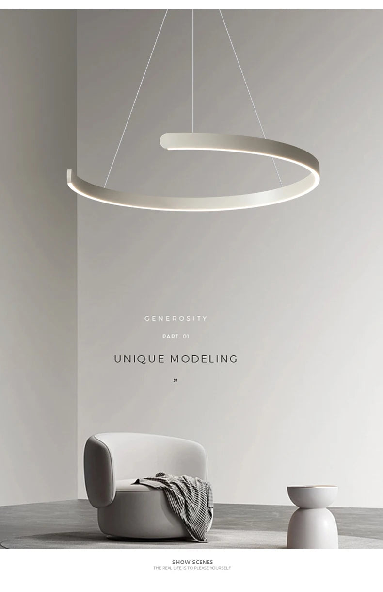 Modern Minimalist Semicircular Ring Led Chandelier For Lighting Living Dining Room Pendant Light Bedroom Hanging Lamp Luminarias