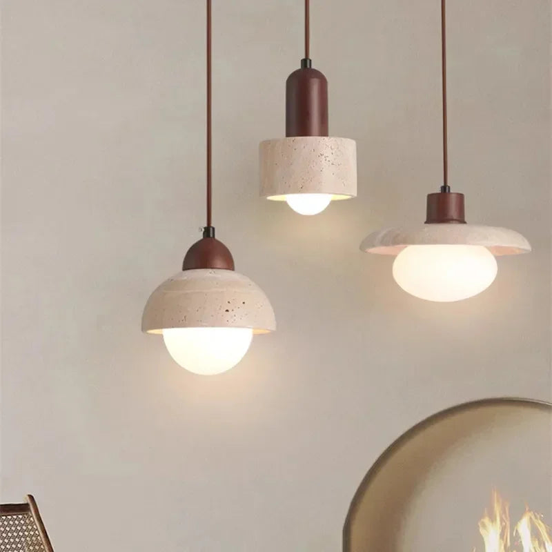 Stone Pendant Lamp Wood Hanging Light