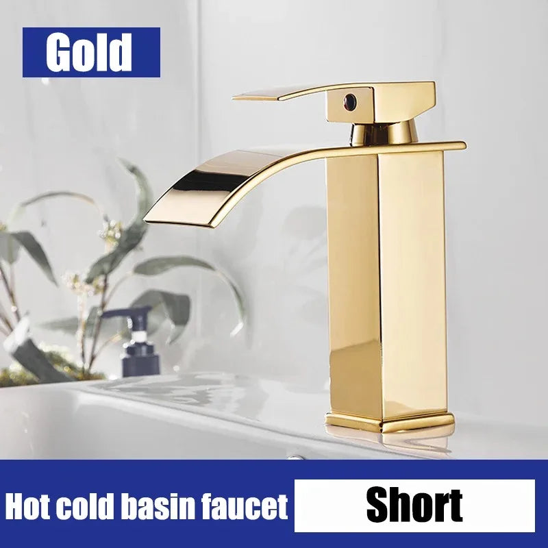 Waterfall style washbasin faucet black cold and hot all copper bathroom kitchen washbasin basin bathroom household use
