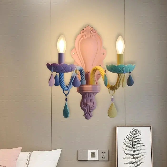 Modern Romantic Rainbow Crystal Chandelier European Candle lustres Children's Makaron Girl Princess Pendant Lamps Light Fixtures