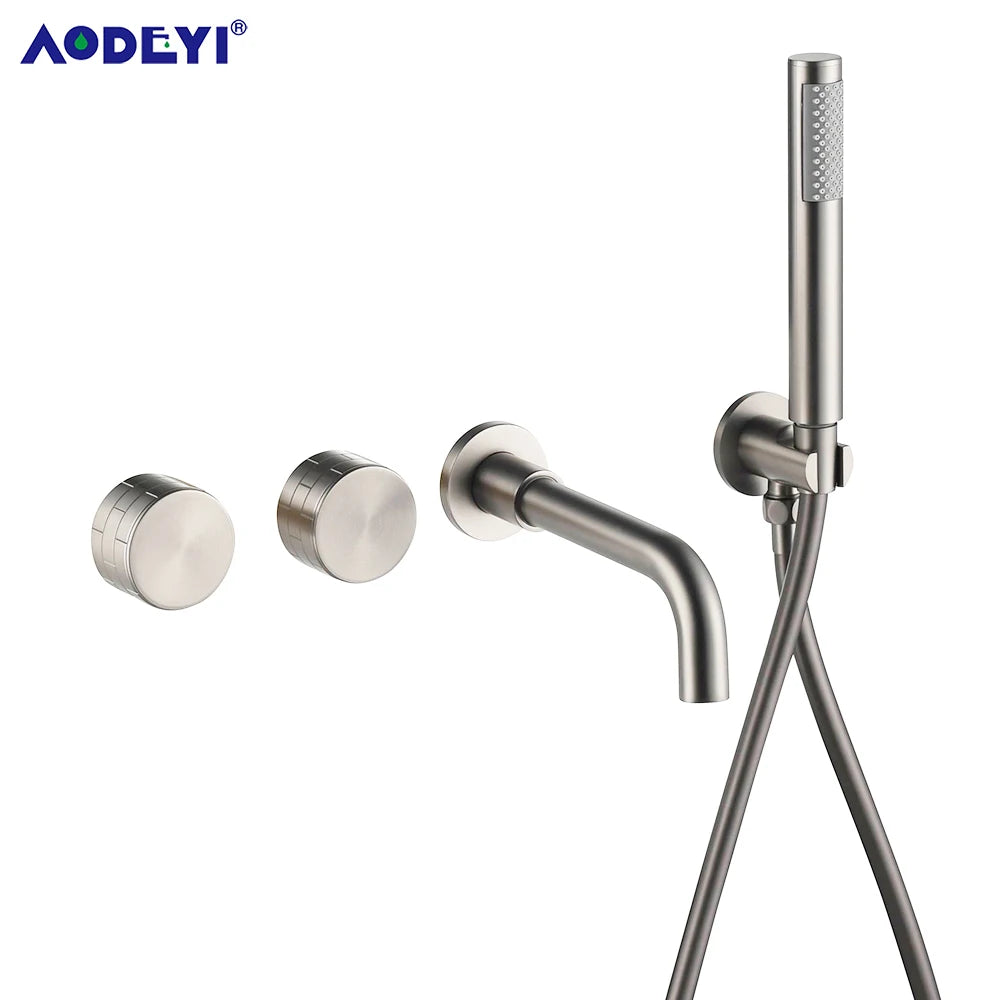 Bathroom Shower Faucet Set Black Mixer Valve Brushed Gold Solid Brass Hand Bath Tub Spout Two Ways Hot Cold Mixing Kit White