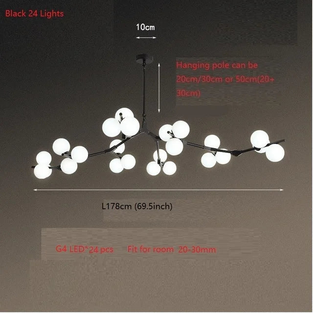 Modern Tree Branches LED Chandelier Glass Balls Chandeliers Molecular Living Decoration Dining Bedroom Pendant Lighting Fixtures