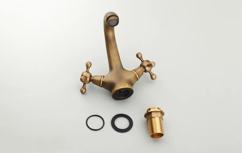 Dual Handle Antique Basin Faucet Hot and Cold Water Crane Bronze Sink Faucet Bathroom Vintage Mixers Taps Gold