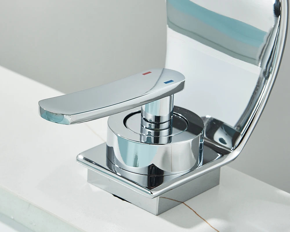 Black Thin style Bathroom Sink Faucet  Modern Mixer Hot Cold Water Tap Waterfall Deck Mounted Vessel Sink Faucet