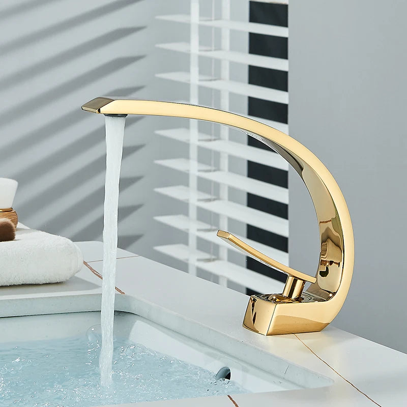 Black Bathroom Basin Faucet Deck Mount Black Chrome Washing Basin Mixer Water Taps Creative Hot Cold Water Crane Mixers