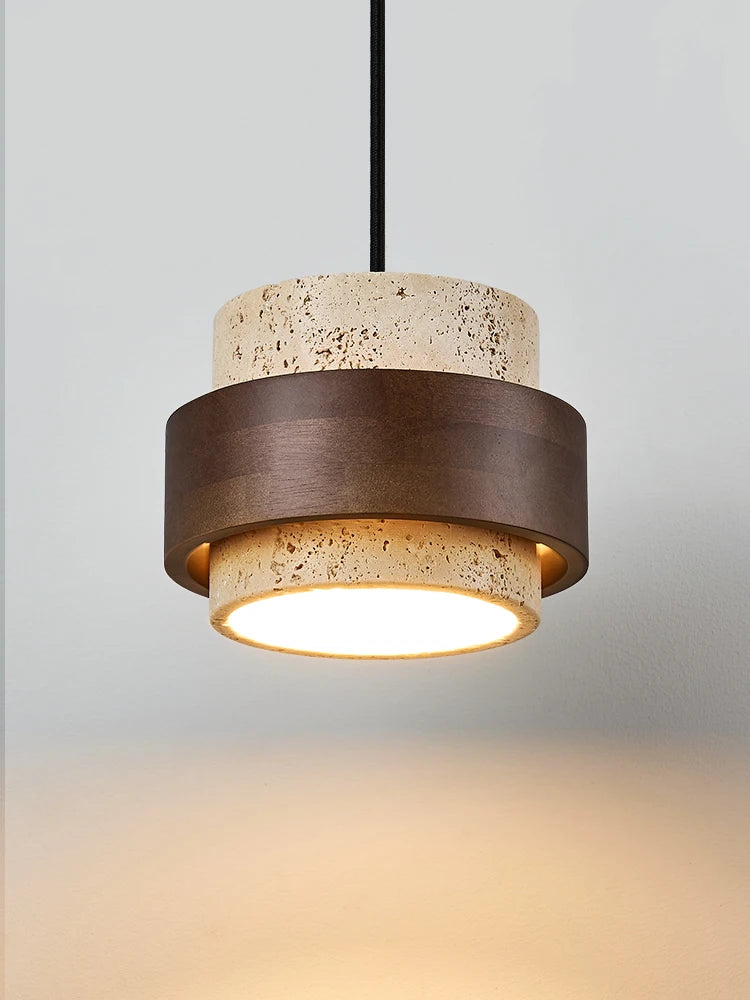 Led Pendant Lamp Bedroom Beside Chandelier Small Stone Light Wood Walnut Color Hanging Lighting Fixture Retro Bar Restaurant
