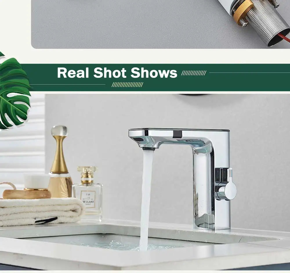 Touchless Sensor Basin Faucet Brass Smart Digital Display Bathroom Sink Faucet Grey Sense Hot Cold Water Mixer Tap Battery Power