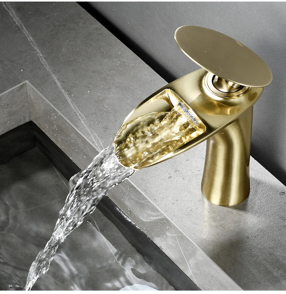 Gold Basin Faucets Waterfall Bathroom Faucet Single handle Basin Mixer Tap Bath Faucet Brass Sink Water Crane Silver 855923