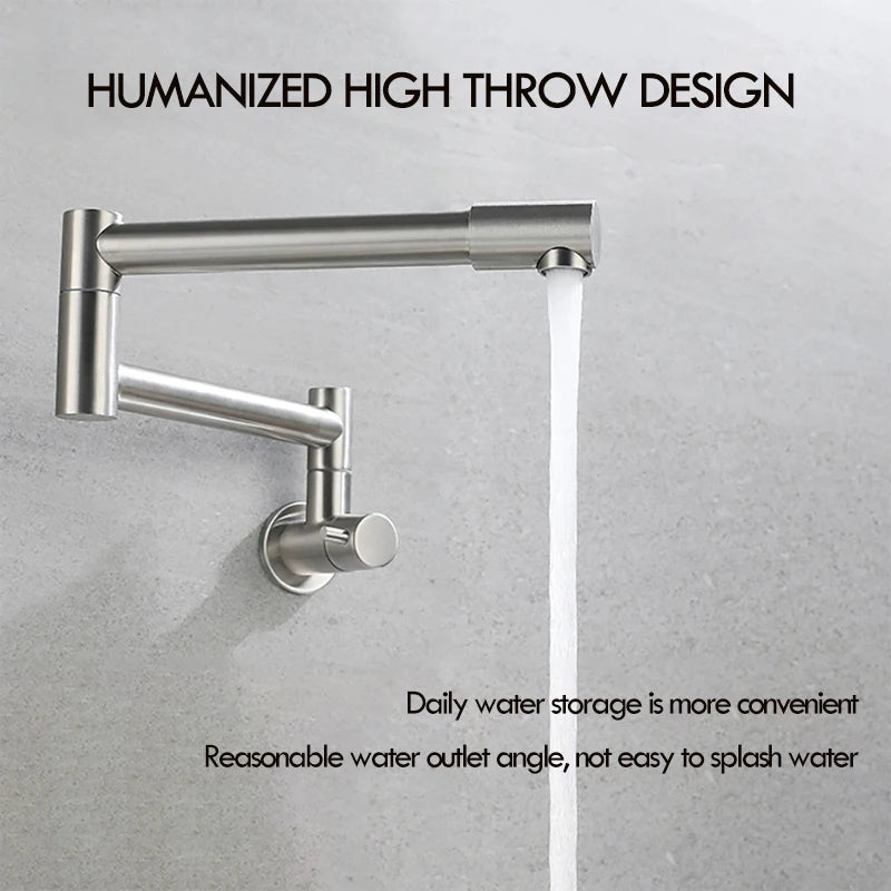 Baokemo Folding into the Wall Faucet 304 Stainless Steel Universal Rotation Faucet Kitchen Concealed Single Cold Faucet