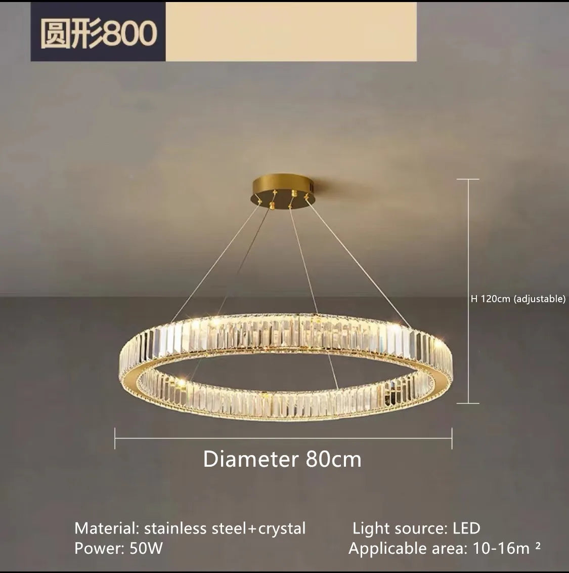 Crystal Chandelier in Simple Stainless Steel or Gold