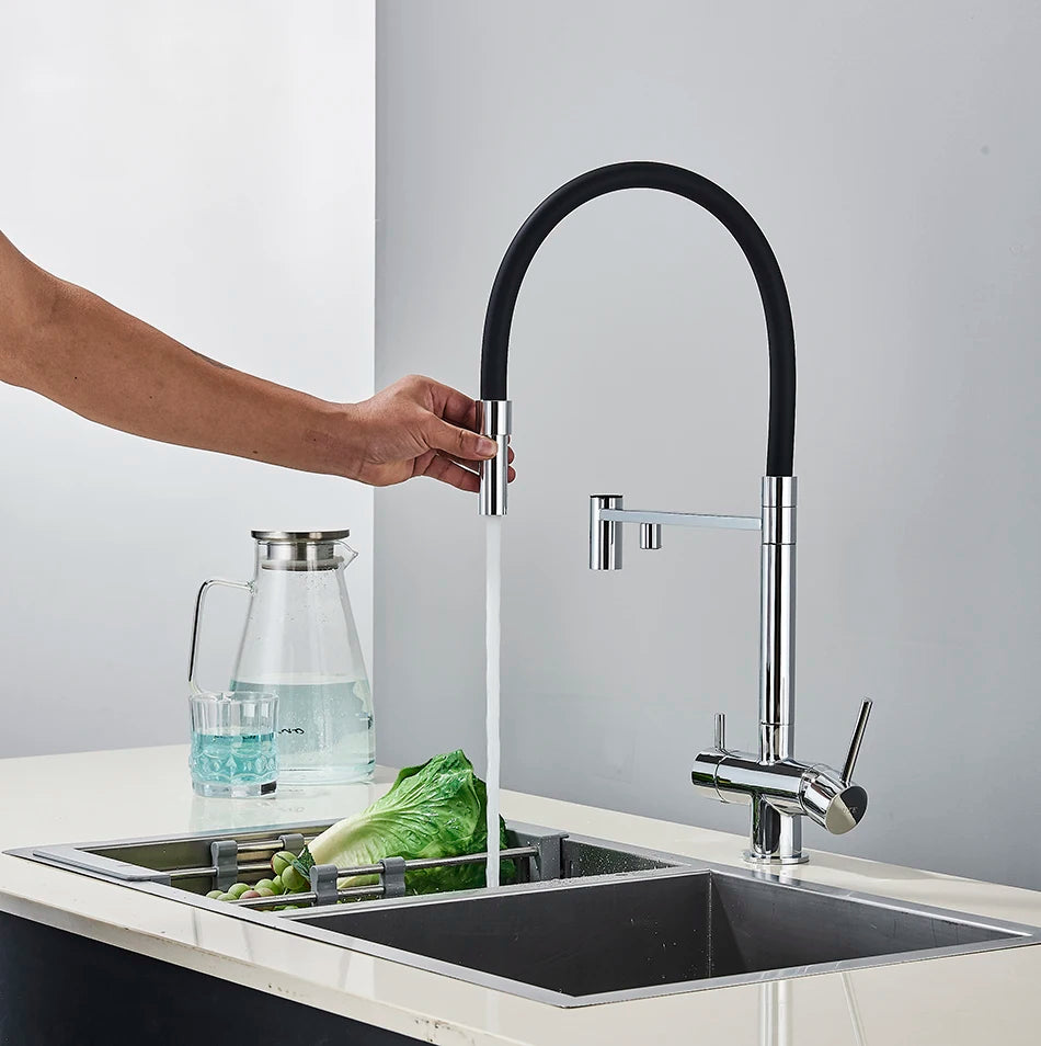 Kitchen Water Filter Faucet Dual Spout Pure Drinking Water Mixer Tap Rotation Water Purification Feature Taps Kitchen Crane