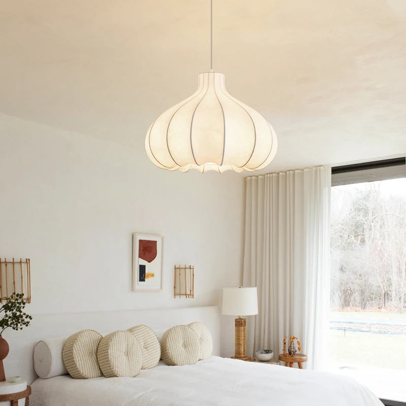 French Wabi Sabi Onion Head Silk LED Chandelier Dining Room Bar Bedroom Pendant Light Retro Restaurant Deco Hanging Lamp Fixture