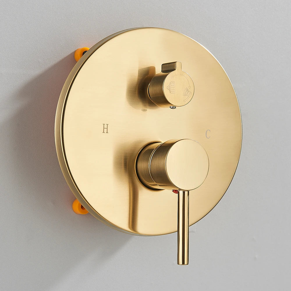 Brushed Gold Shower Faucets Set Rainfall Shower System Concealed Hot Cold Water Mixer Tap Bathroom Round Shower Faucet