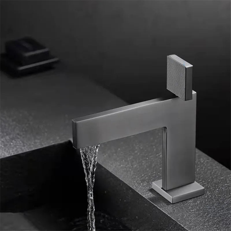 Brushed Gold Bathroom Faucet Brass Bathroom Basin Faucet Cold And Hot Water Mixer Sink Tap Single Handle Deck Mounted Grey Tap